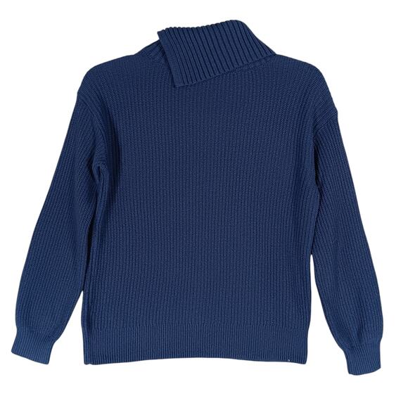 Talbots Blue Knit Sweater Top Size Small Long Sleeve Turtle Slit Neckline - Picture 3 of 6